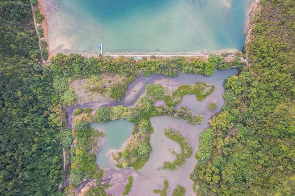 Lindo Tiro Aéreo Vista Superior Zona Húmida Shan Chung Aldeia — Fotografia de Stock