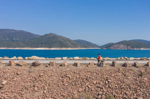 Senderismo Hombre Pie Presa Del Embalse High Island Sai Kung — Foto de Stock