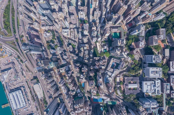 Vista Aérea Épica Del Centro Ciudad Cerca Sai Ying Pun —  Fotos de Stock