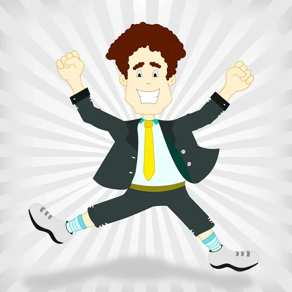 Man jumping happy and victorious on a gray background. — Stock Vector