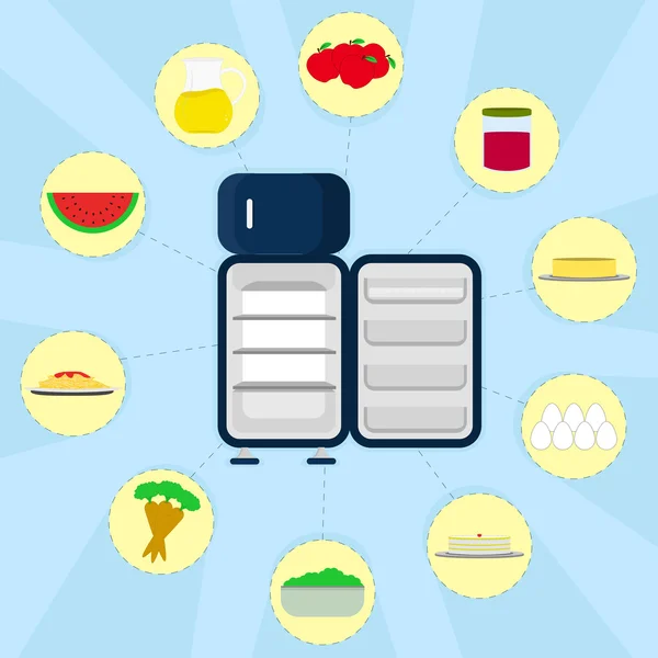 Food in the refrigerator — Stock Vector