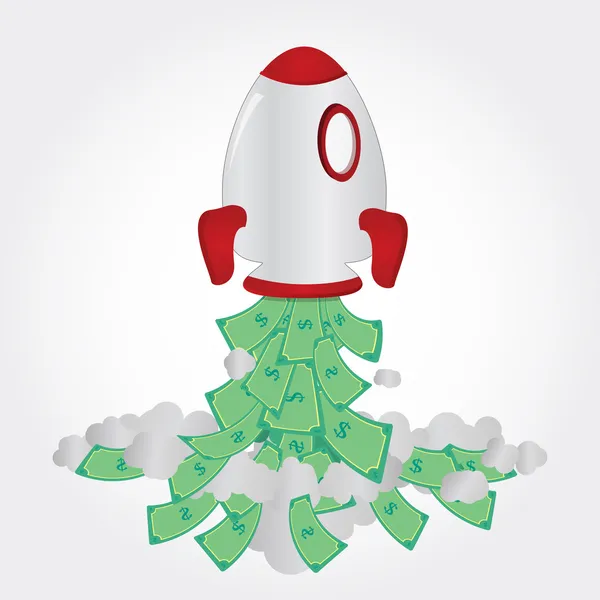 Rocket and paper money — Stock Vector
