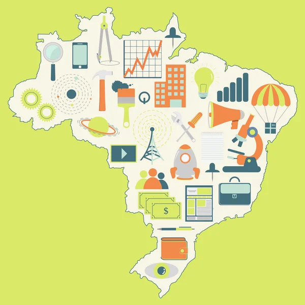 Map of Brazil with technology icons — Stock Vector