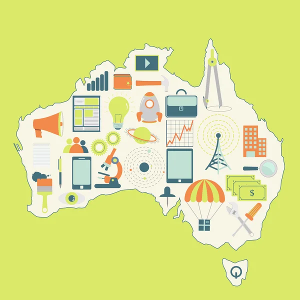 Map of Australia with technology icons — Stock Vector
