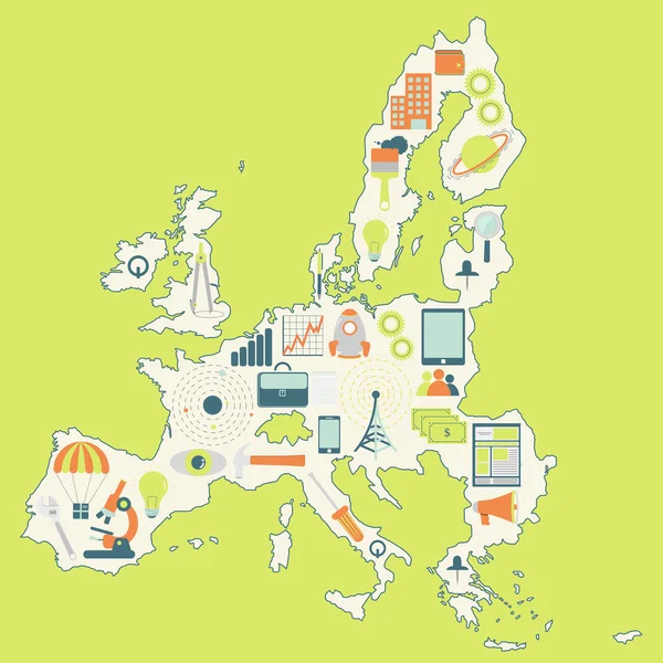 기술 아이콘을 가진 유럽 연합의 지도 — 스톡 벡터