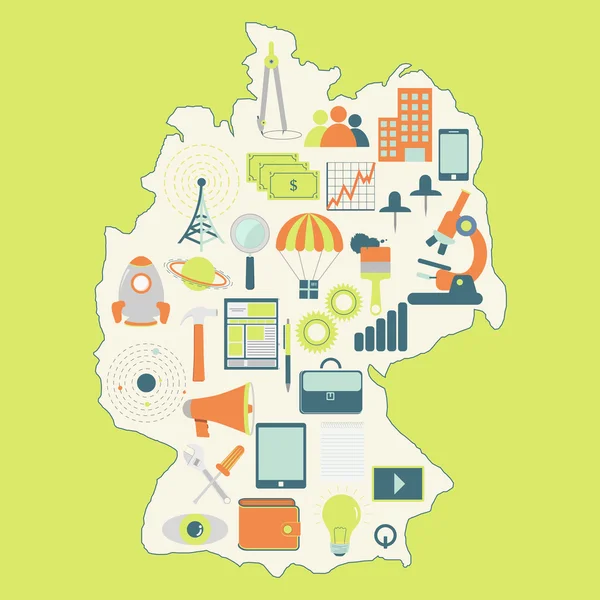 Mapa de Alemania con iconos tecnológicos — Vector de stock