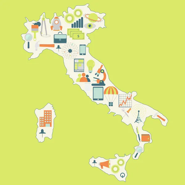 Mapa de Italia con iconos tecnológicos — Vector de stock