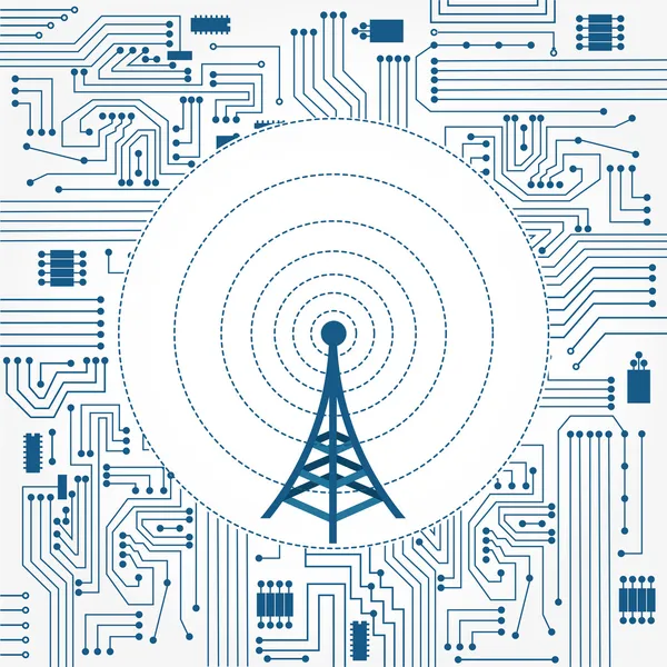 Communication tower and electronics circuit — Stock Vector
