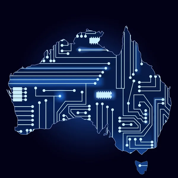 Mapa de australia con circuito electrónico — Archivo Imágenes Vectoriales