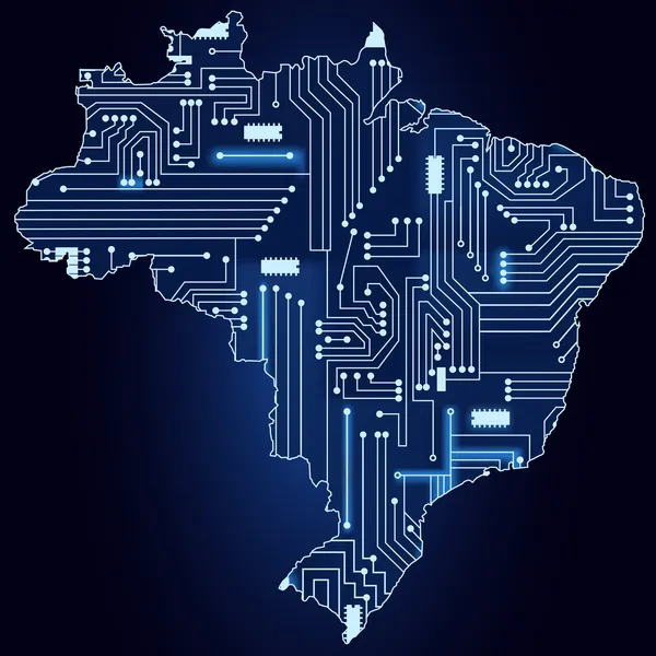 Map of Brazil with electronic circuit — Stock Vector