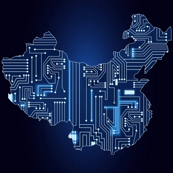 Carte de Chine avec circuit électronique — Image vectorielle