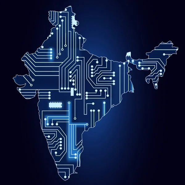 Carte de l'Inde avec circuit électronique — Image vectorielle