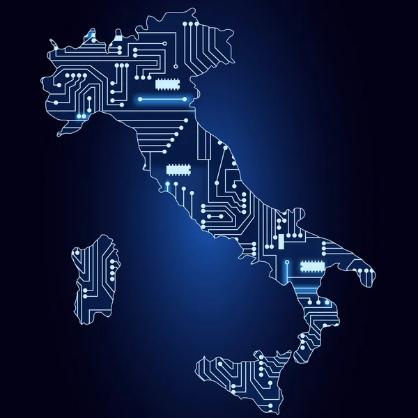 Mapa Itálie s elektronickými obvody — Stockový vektor