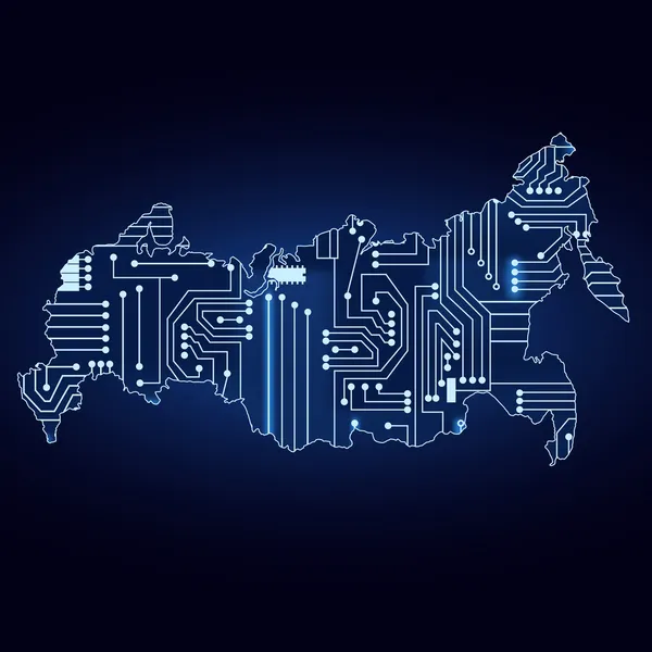 Mappa della Russia con circuito elettronico — Vettoriale Stock