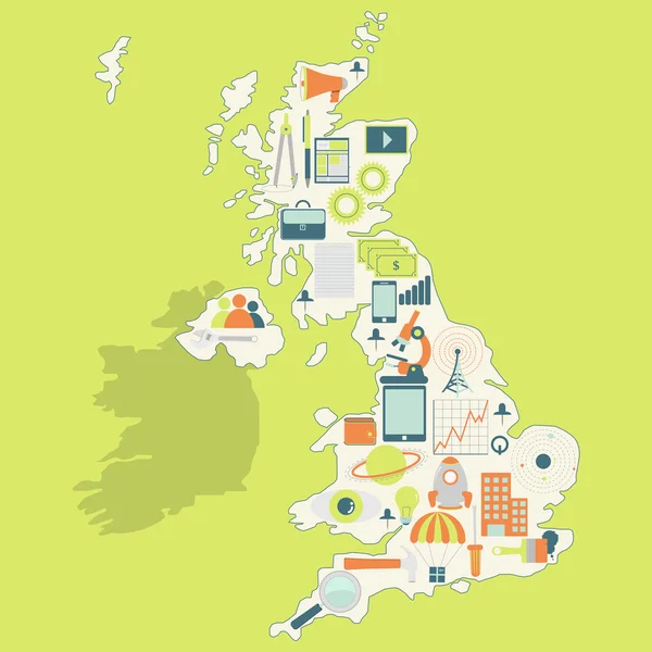 Mapa Velká Británie s technologií ikony — Stockový vektor