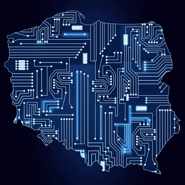 Kaart van Polen met elektronische circuit — Stockvector