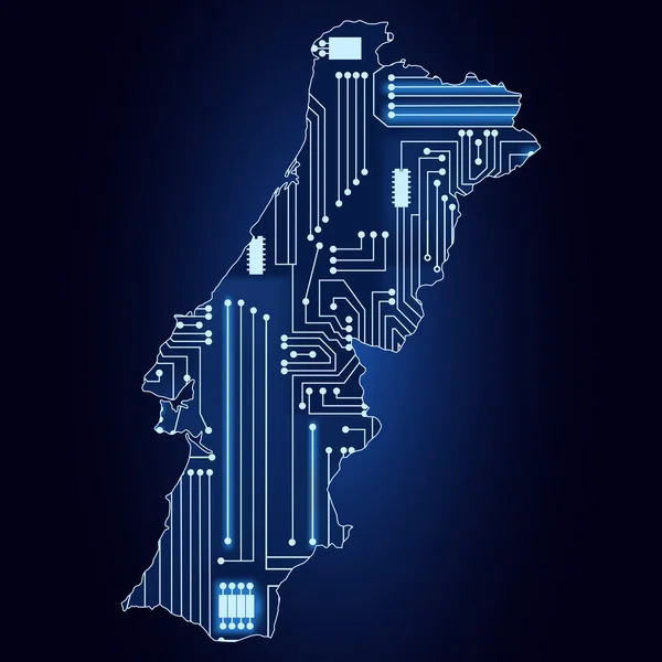 Mapa Portugalska s elektronickými obvody — Stockový vektor