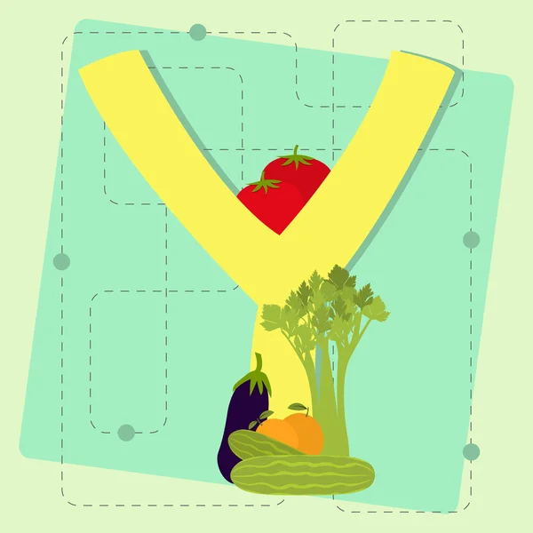 Letra "y" del alfabeto estilizado con frutas y verduras — Vector de stock