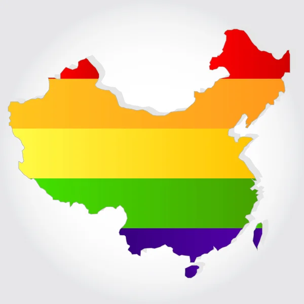 Regenboogvlag in contouren van china — Stockvector