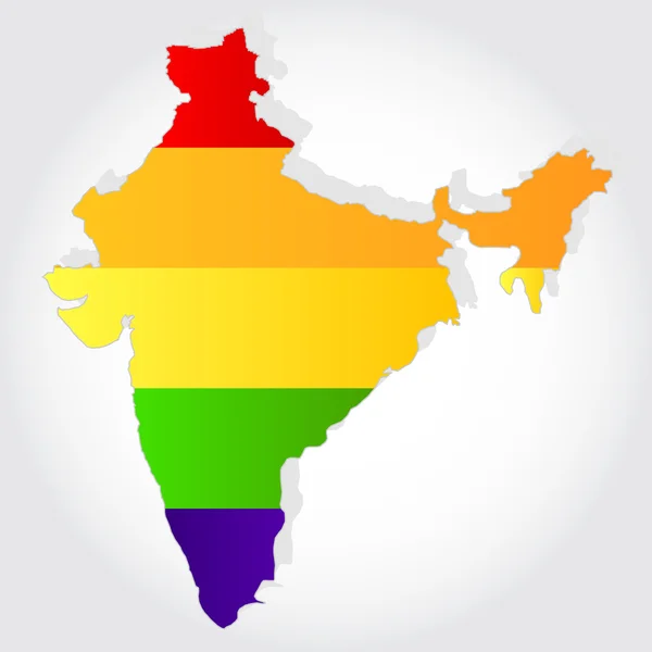 Regenboogvlag in contouren van india — Stockvector