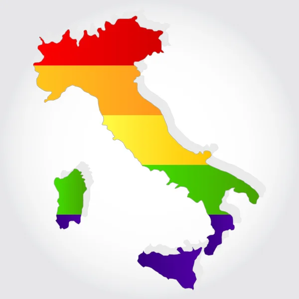Duhová vlajka v obrysu Itálie — Stockový vektor