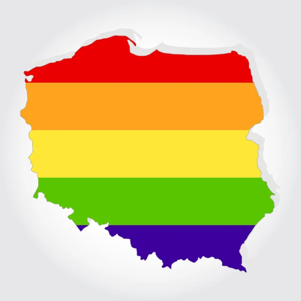 Bandera del arco iris en el contorno de Polonia — Archivo Imágenes Vectoriales