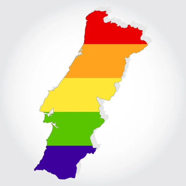 Regenboogvlag in contouren van portugal — Stockvector