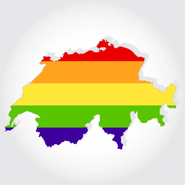 Bandera del arco iris en contorno de Suiza — Stockvector