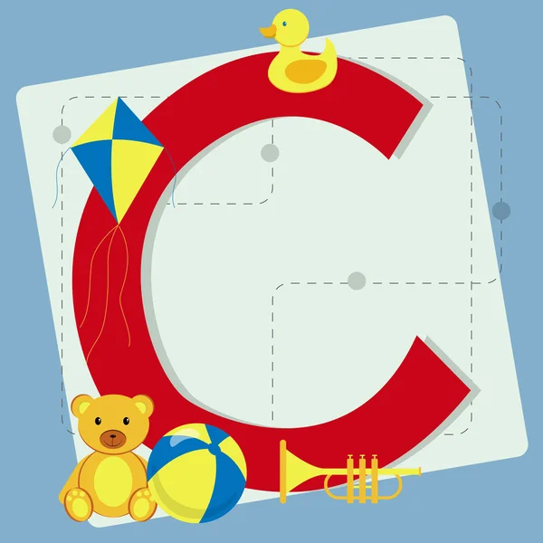 Το γράμμα "c" από στυλιζαρισμένη αλφάβητο με παιδικά παιχνίδια — Διανυσματικό Αρχείο
