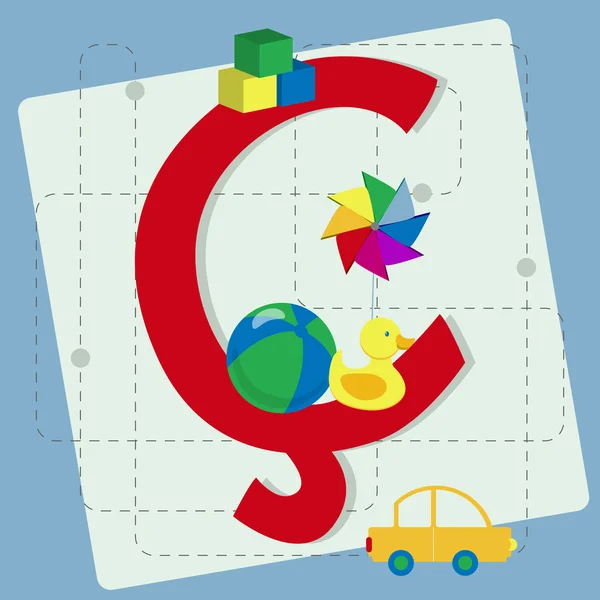 Letter "cedilla" from stylized alphabet with children's toys — Stock Vector