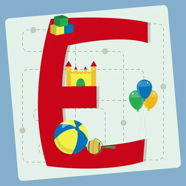 Letra "e" del alfabeto estilizado con juguetes para niños — Archivo Imágenes Vectoriales