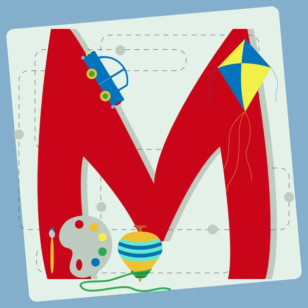 Lettera "m" dall'alfabeto stilizzato con giocattoli per bambini — Vettoriale Stock