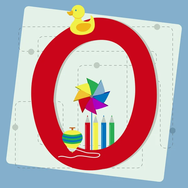 Lettre "o" de l'alphabet stylisé avec jouets pour enfants — Image vectorielle