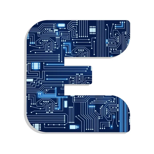Lettre "e" de l'alphabet stylisé de la technologie — Image vectorielle