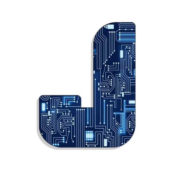 Lettre "j" de l'alphabet stylisé de la technologie — Image vectorielle