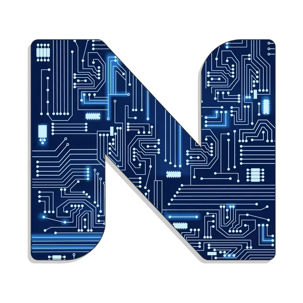 Letter "n" van technologie van gestileerde alfabet — Stockvector