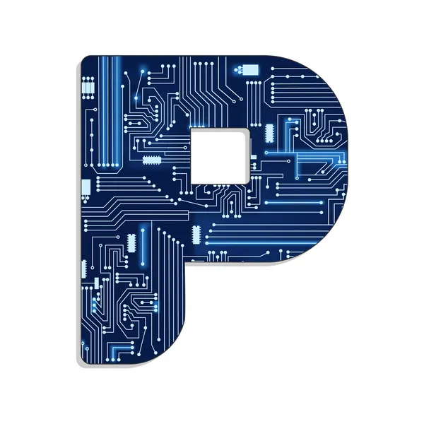 Lettre "p" de l'alphabet stylisé de la technologie — Image vectorielle