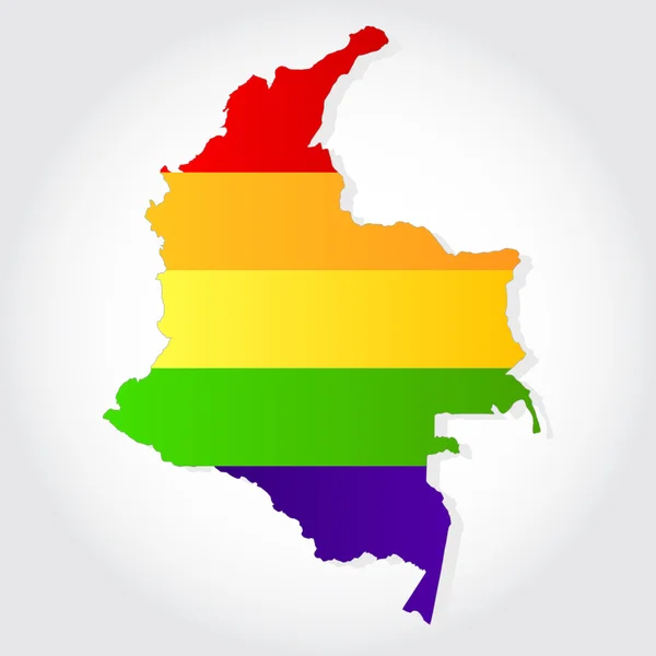 Regenboogvlag in contouren van colombia — Stockvector