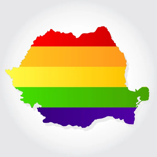 Rainbow flag in contour of Romania — Stock Vector