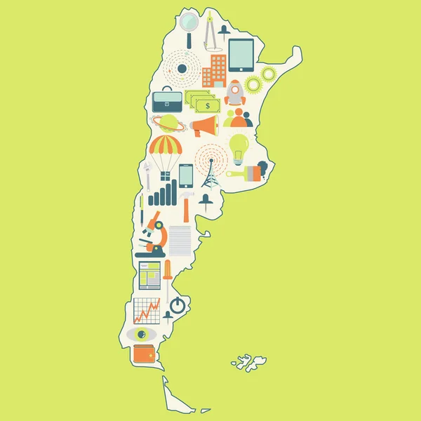 Map of Argentina with technology icons — Stock Vector