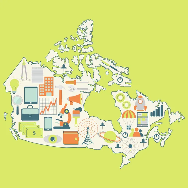 Mappa del Canada con icone della tecnologia — Vettoriale Stock