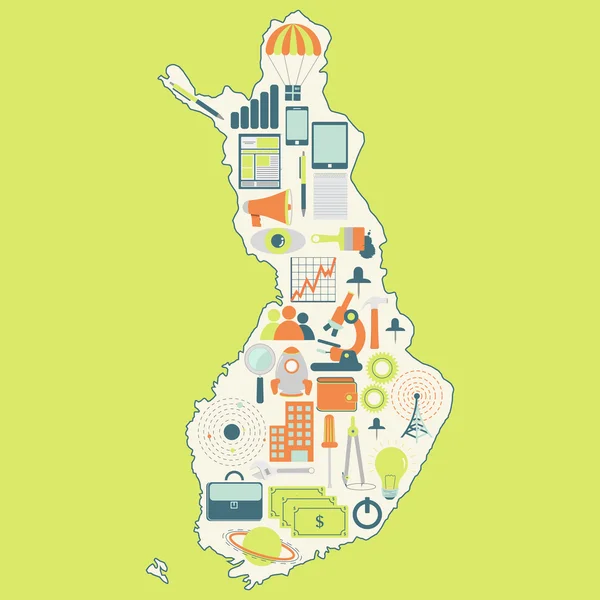 技術アイコンとフィンランドの地図 — ストックベクタ