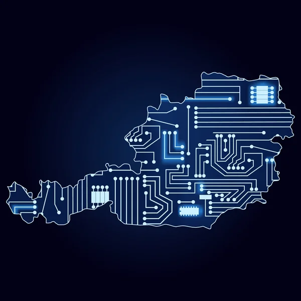 Mapa Austrii obwód elektroniczny — Wektor stockowy