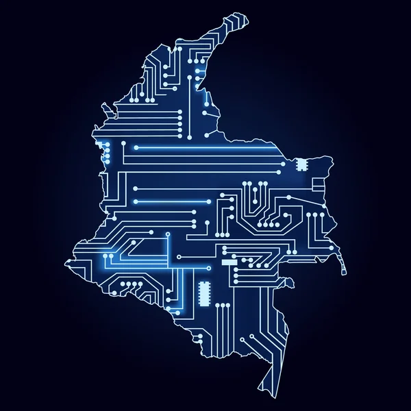 Peta Kolombia dengan sirkuit elektronik - Stok Vektor