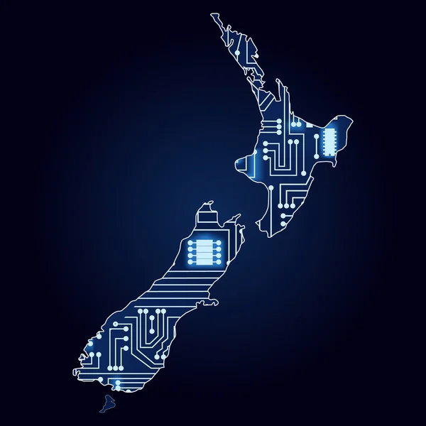 Térkép Új-Zéland elektronikus áramkör — Stock Vector