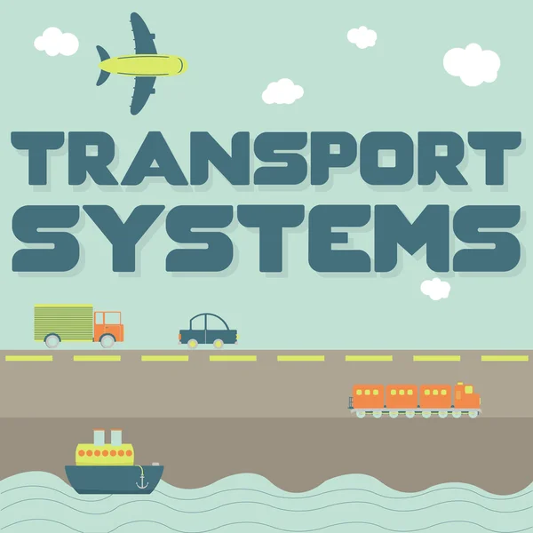 "Frase e meios de transporte dos sistemas de transporte — Vetor de Stock