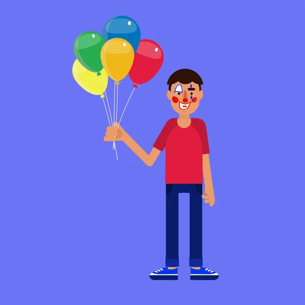 Homme Visage Clown Peint Tenant Plusieurs Ballons Hélium Visage Sérieux — Image vectorielle