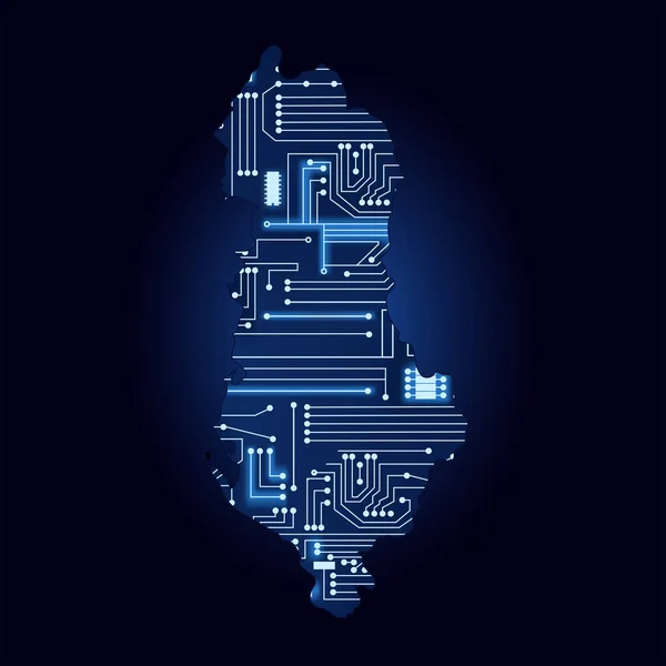 技術的な電子回路でアルバニアの輪郭地図 — ストックベクタ