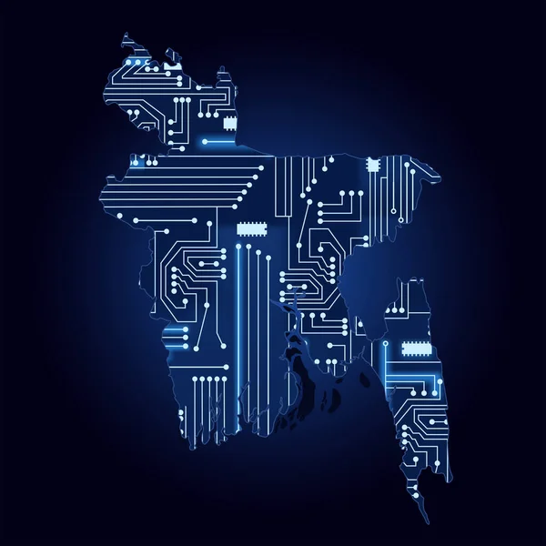 Mapa Bangladeszu Obwodem Elektronicznym Mapa Konturów Bangladeszu Technologicznym Obwodem Elektronicznym — Wektor stockowy