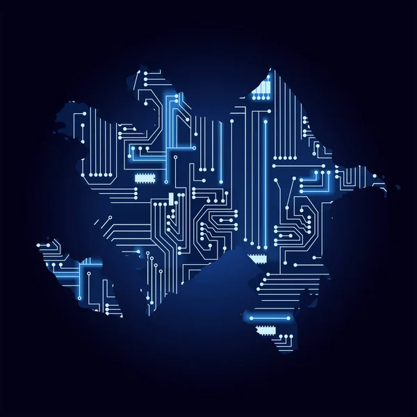 Mapa Azerbaijão Com Circuito Eletrônico Mapa Contorno Azerbaijão Com Circuito —  Vetores de Stock